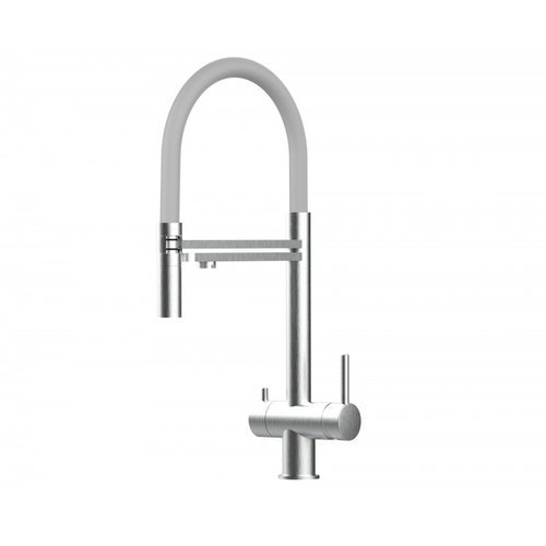 3 Wege Armatur / Wasserhahn Edelstahl massiv, schwenkbarer Auslauf und abnehmbare Handbrause - grau - bluAqua.com